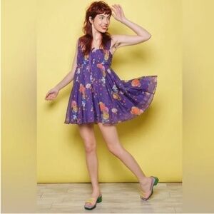 RAINBOW BRITE x UNIQUE VINTAGE Rainbow Night Print Retro Babydoll Dress